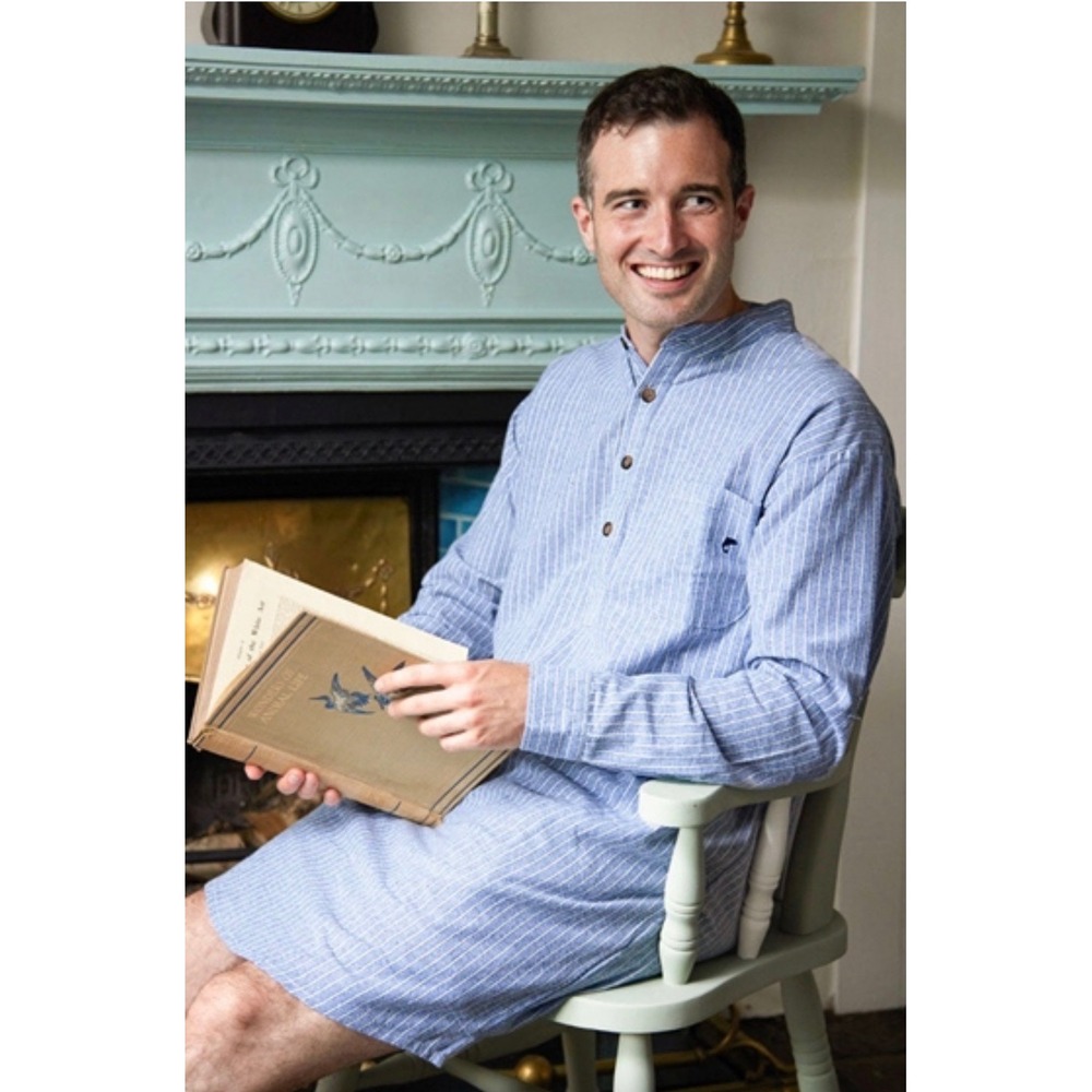 Lee Valley Ireland Mens Blue‎ Blarney Striped Flannel Cotton Nightshirt L